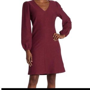 Madewell Dress Texture & Thread Ribbed Puff Sleeve Burgundy
